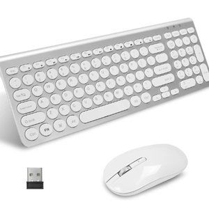 Compact Wireless Keyboard + Mouse Combo for Windows/Apple/Chrome  (White/Silver)